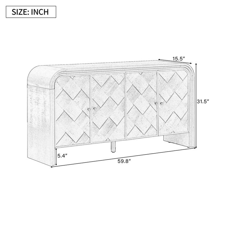 Multi-Functional MDF Sideboard-Handwoven Wood Slat Doors, Tiered Stepped Design & Premium Solid Wood Veneer for Hallways