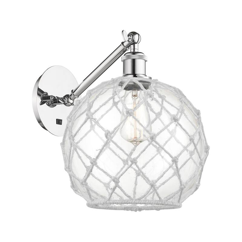 Innovations Lighting Endless Possibilities Ballston - Farmhouse Rope - 1 Light 10" Adjustable Sconce - Arm Adjusts Up and Down - Clear Glass with White Rope/Polished Chrome