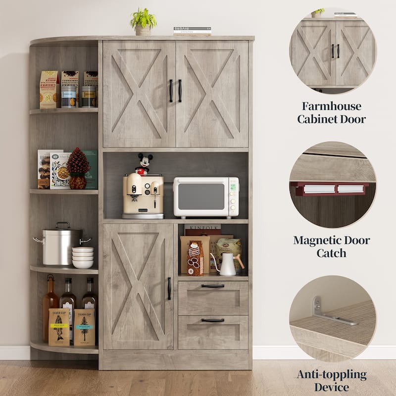 Farmhouse Style 3-Door Storage Cabinet with Adjustable Shelves – Freestanding Pantry Organizer for Kitchen, Dining Room or Bar