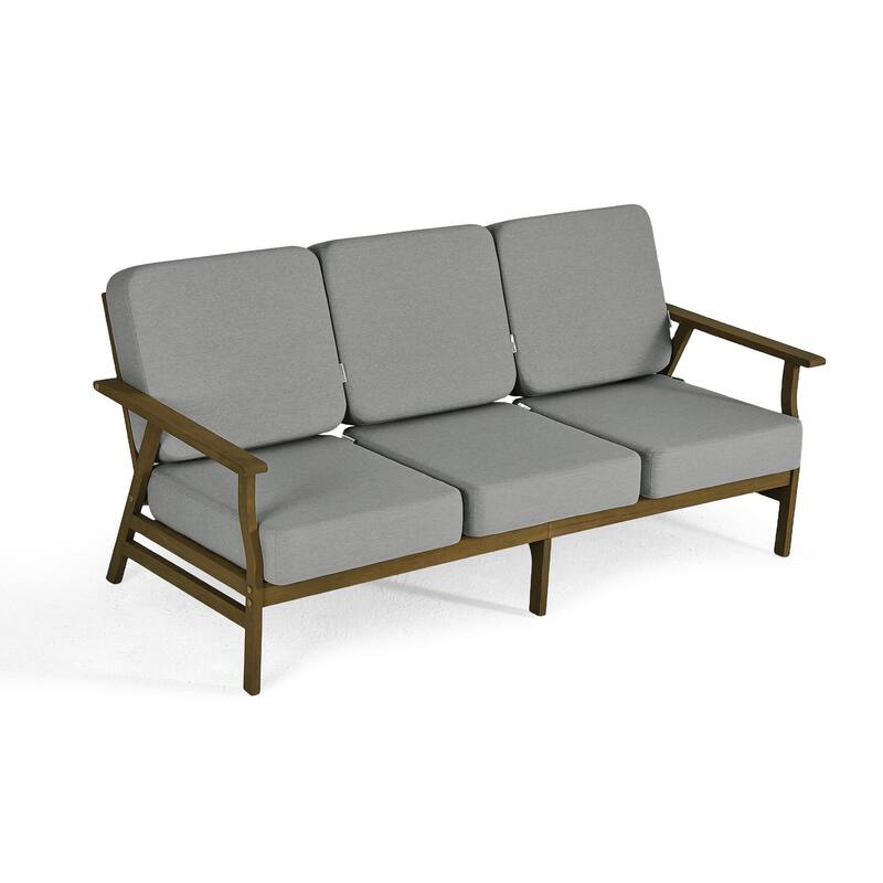 Modern Wood Cushioned Outdoor Patio Sofa Loveseat with Coffee Table