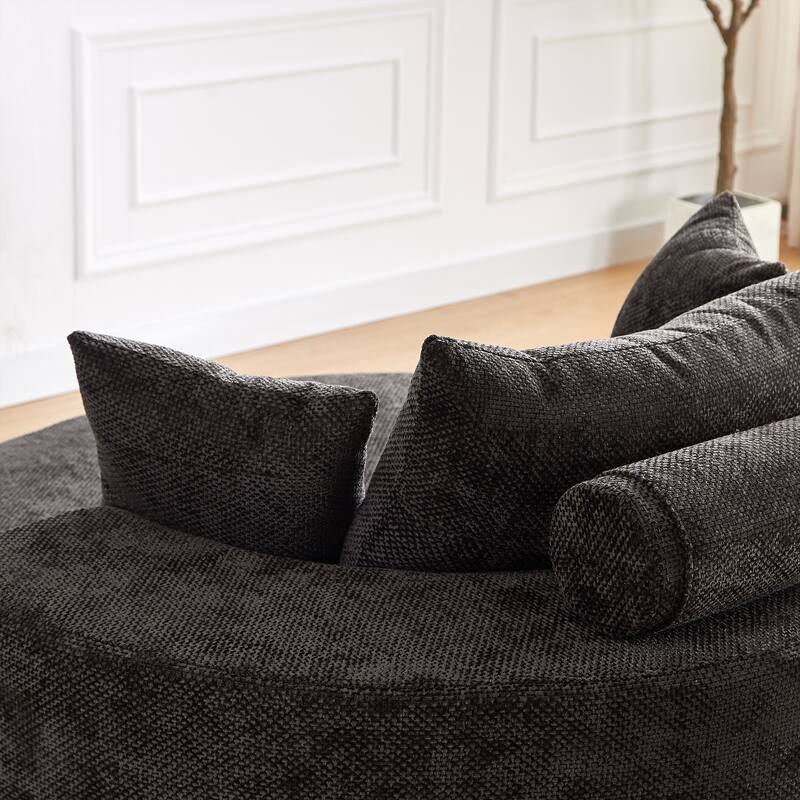 360 Degree Swivel Sofa Chair with Backrest Pillow for Livingroom 55'' Chenille Single Sofa, Round Fluffy Sleeper Sofa