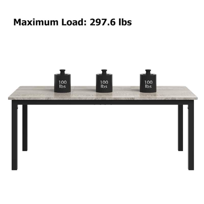 Industrial Dining Table, 71.7" Wooden Dining Table with Metal Legs