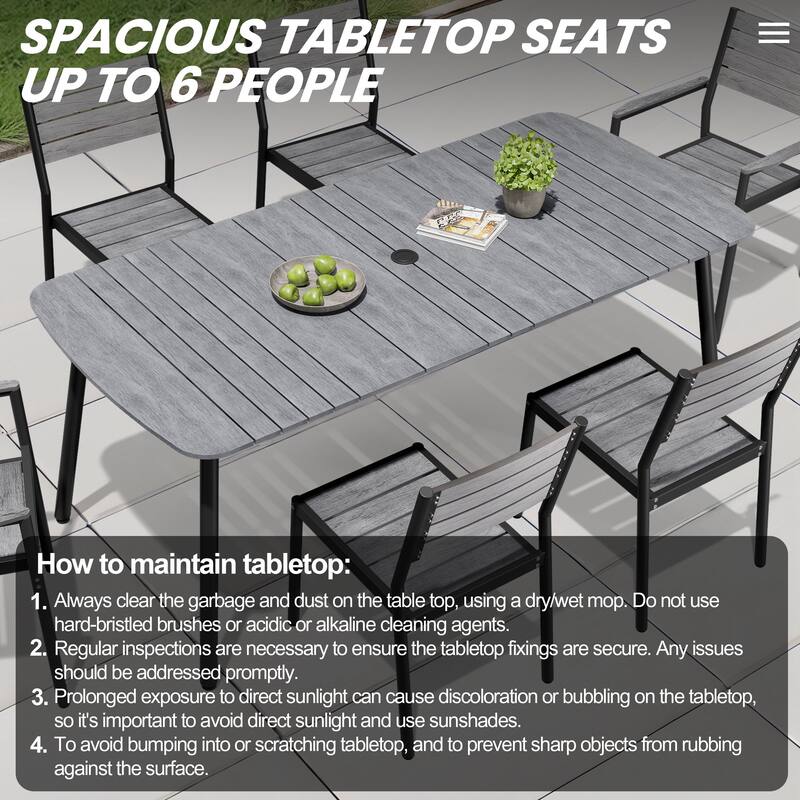 Outdoor 7/9-Piece Patio Dining Set Rectangular Dining Table with Stackable Chairs