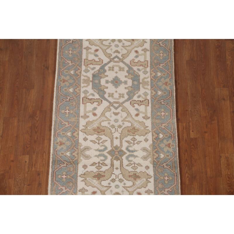 Ivory Oushak Oriental Runner Rug Handmade Wool Carpet - 2'6"x 9'10"