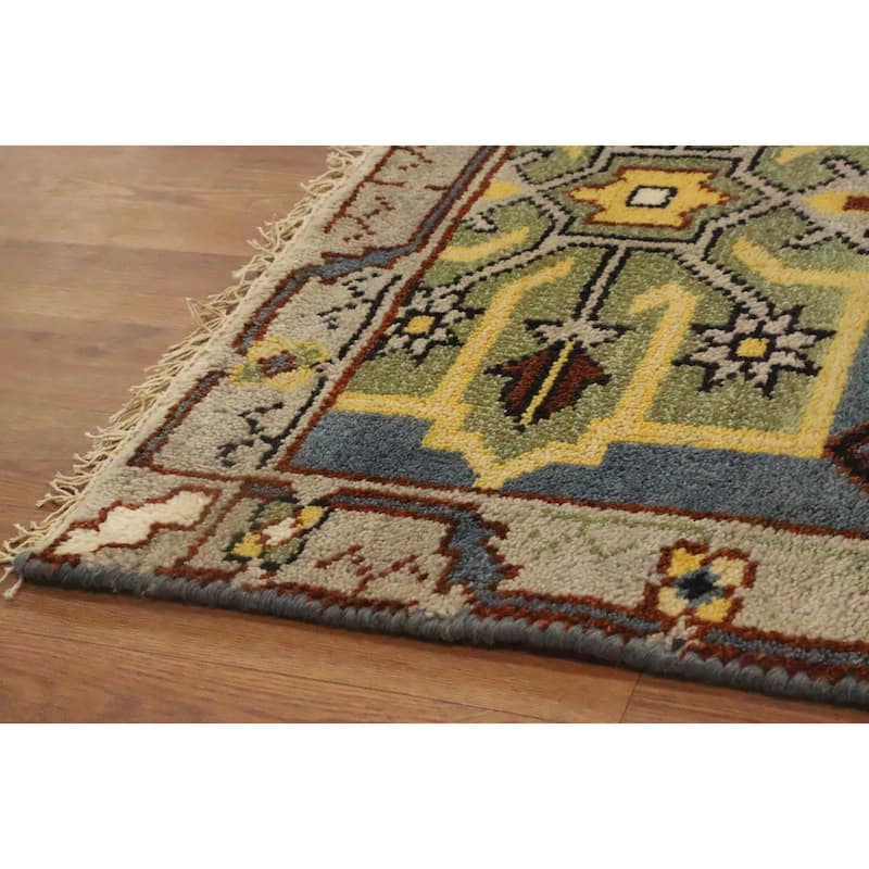 Hand Knotted Oriental 100% Wool Carpet Traditional Geometric Greys & Charcoal Kazak Runner Rug - 7' 10'' X 2' 6''