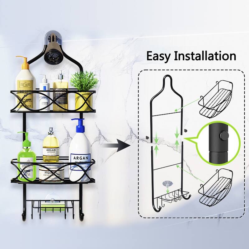 Hanging Shower Caddy Over Showerhead with Hooks Bathroom Shower Organizer Storage Rack