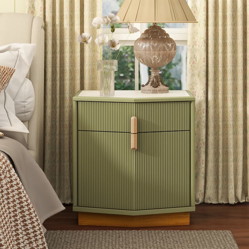 Christopher Knight Home - Silvio Nightstand with Manufactured Wood and Prism Silhouette - Olive Green