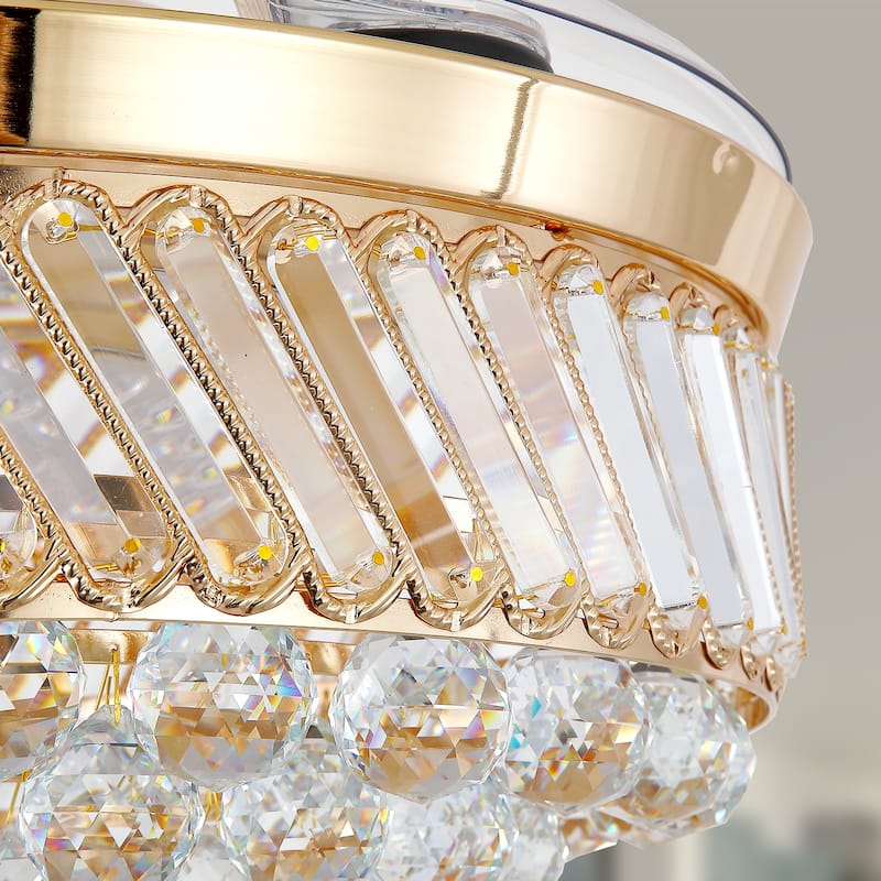 Kviflon 48" Crystal Fandelier Ceiling Fan with Light and Retractable Blades LED Dimmable for Bedroom Living Room - 48 Inches