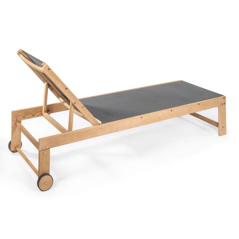 Barclay Coastal Modern Acacia Wood Mesh 3-Position Outdoor Chaise Lounge Set with Side Table, by JONATHAN Y