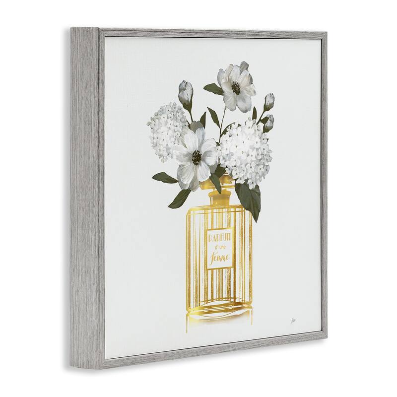 Stupell Gold Bottle with Flowers Framed Giclee Art Design By Nan