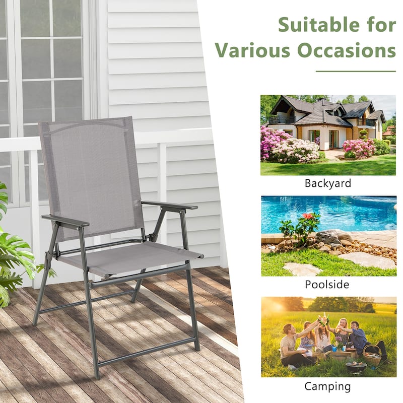 Costway 4pcs Patio Folding Portable Dining Chairs Metal Frame Armrests - See Details