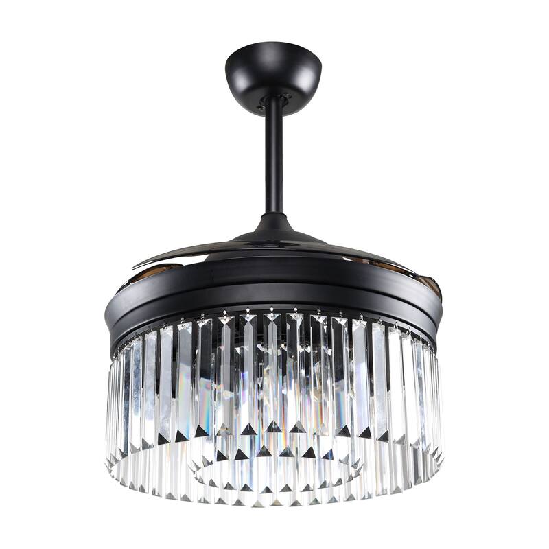 Modern 42 inch Black Crystal Retractable Ceiling Fan with Light Kit and Remote Control - 42 inches D x 14.5 inches H