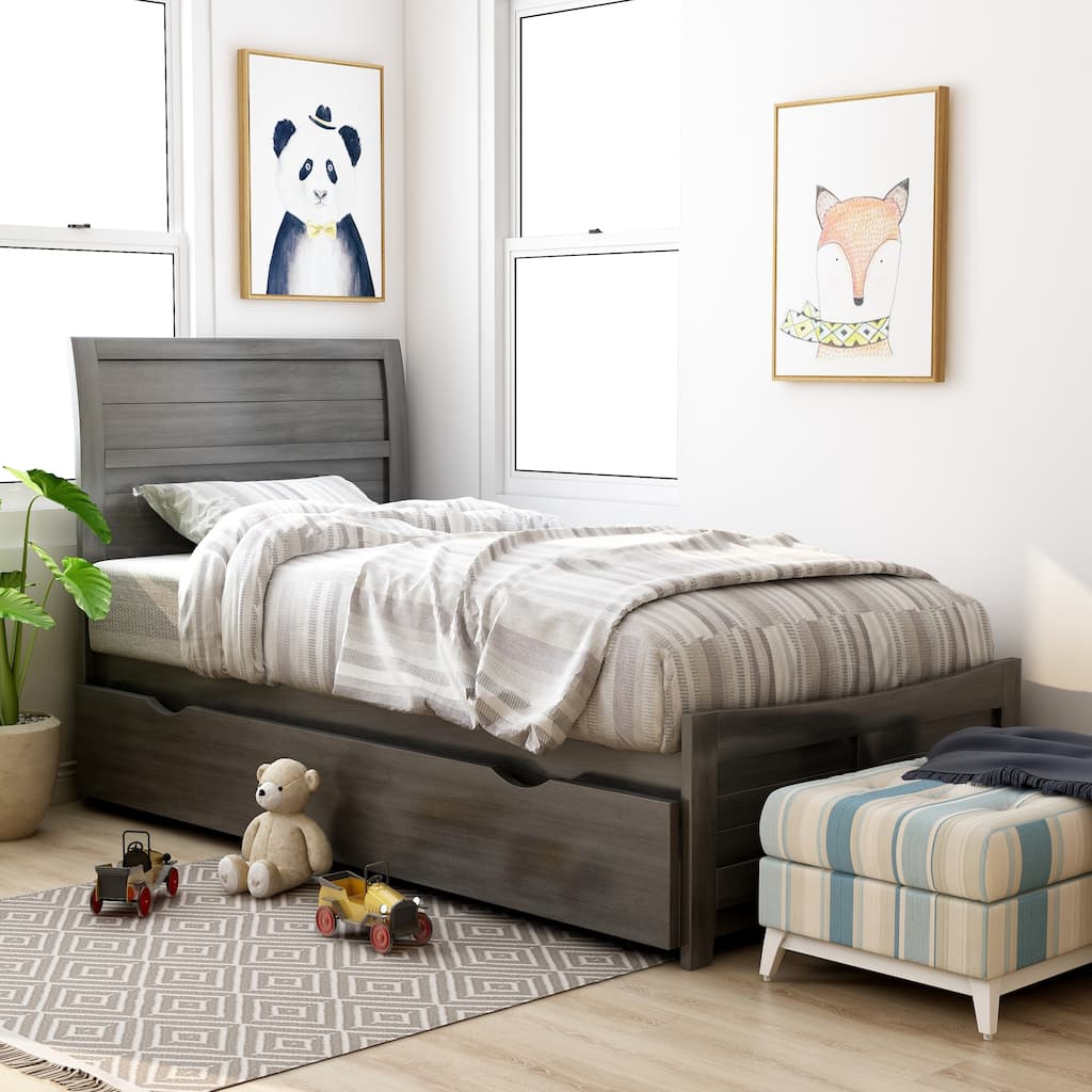 Wese Transitional Grey Wood 2-Piece Sleigh Bed and Trundle Set by Furniture of America