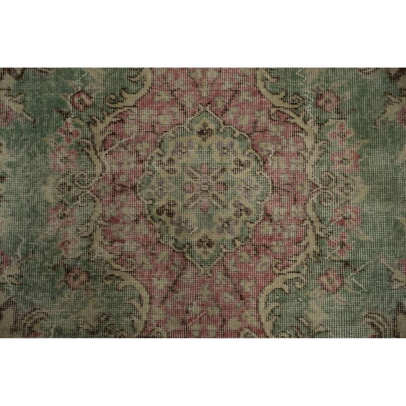Hand Knotted Oriental 100% Wool Carpet Transitional Floral Green Anatolian Area Rug - 9' 2'' X 5' 2''