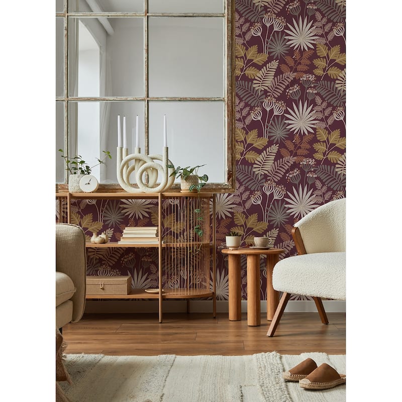 A-Street Prints Praslin Merlot Botanical Wallpaper
