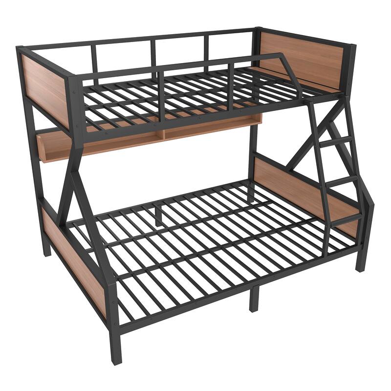 Full XL/Queen or Full+Storage Board/Queen Bunk Bed, Metal Bunk Bed with Storage Shelves and Lights