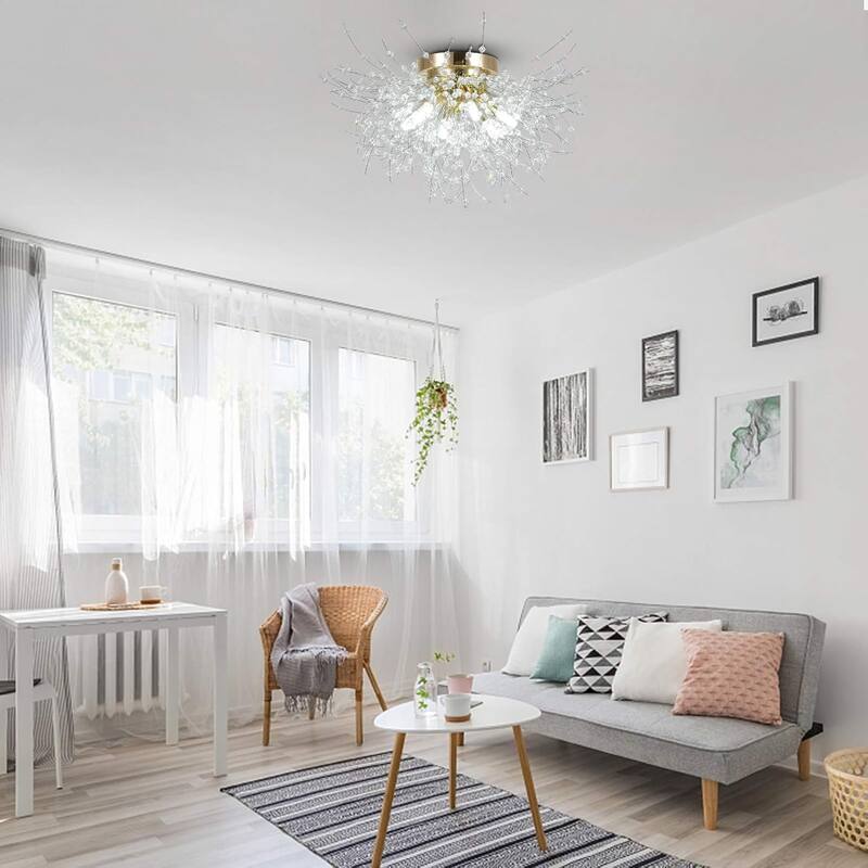 Crystal Flush Mount Ceiling Light, Modern Sputnik Firework Close to Ceiling Lamp, LED Ceiling Light Fixtures for Bedroom Kitchen