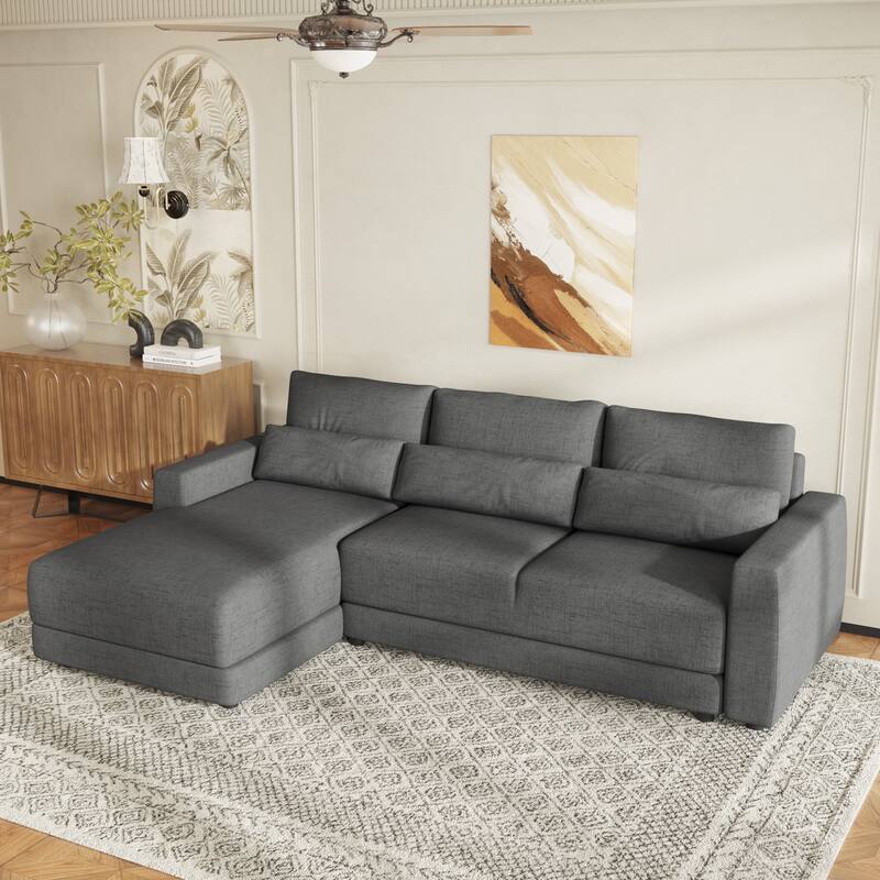3 Seat Modular Sofa L-shaped Sectional Sofa, Deep Seat Couches with Removable Back Cushions and 3 Pillows for Living room - Gray