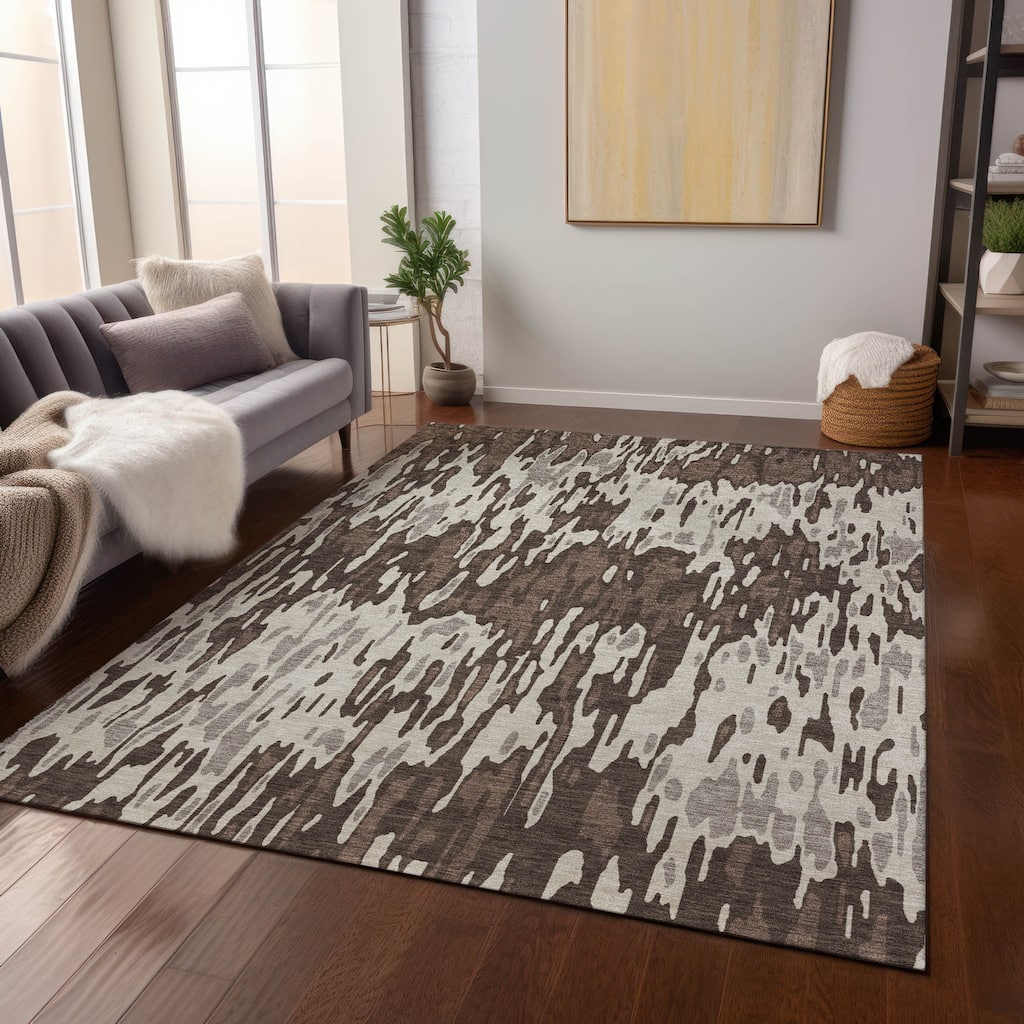 Machine Washable Indoor/ Outdoor Modern Watercolor Chantille Rug