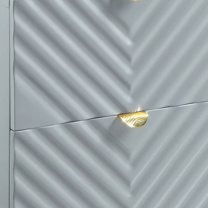Tyra 25 Inch Wood Nightstand, Textured Wavy Design, Gold Metal Legs, Gray