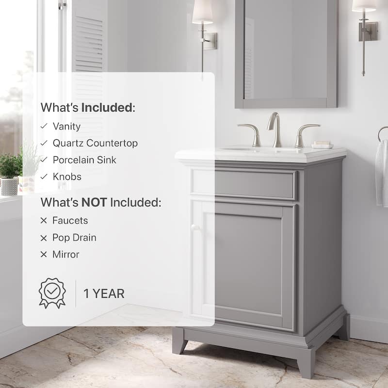 Elite Stamford 24 in. Single Sink Bath Vanity with Carrara Quartz Top and Undermount Porcelain Sink