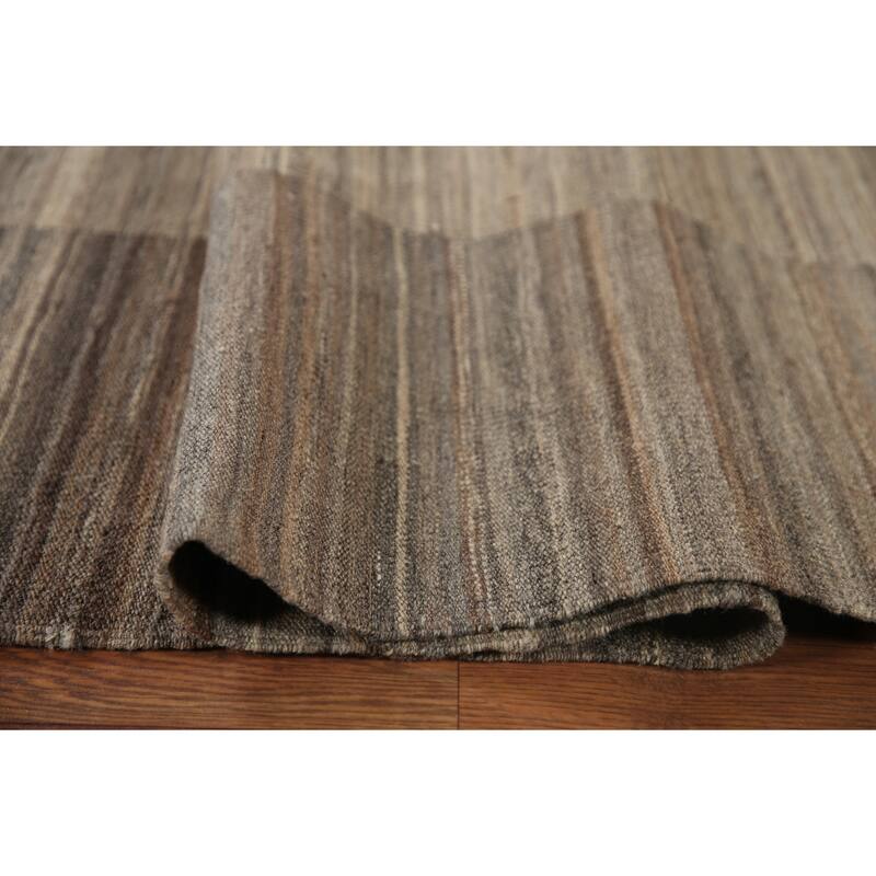 Hand-Woven Striped Kilim Modern Area Rug Wool Carpet - 8'0" x 9'10"
