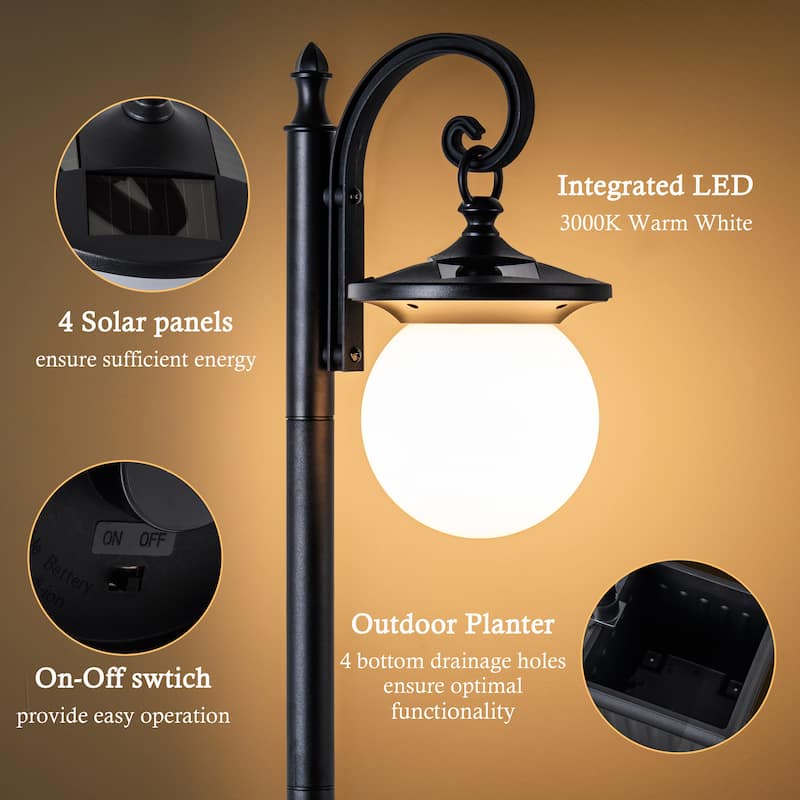 C Cattleya Integrated LED Solar Outdoor Post Light with Planter