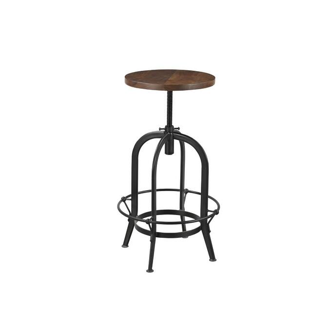 HomeRoots Brown and Black Solid Wood and Metal Backless Adjustable Height Swivel Bar Chair