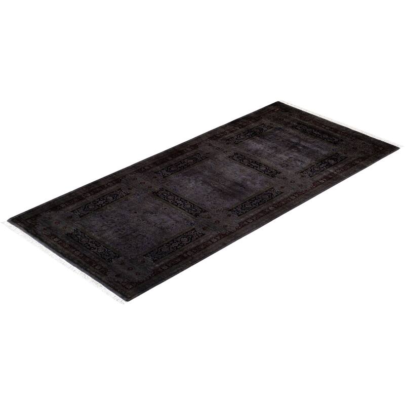 Overton Hand Knotted Wool Vintage Inspired Modern Contemporary Overdyed Gray Runner Rug - 3' 1" x 6' 10"