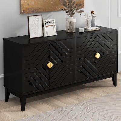 Two Large Storage Cabinets Sideboard with Gold Handles and Adjustable Shelf for Living Room and Dining Room, Black