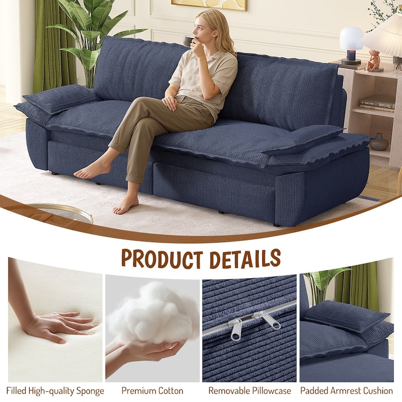 Homy Casa 73.2''/94.5" Queen/King Pull Out Sofa Bed, 3-in-1 Corduroy/Velvet Sleeper Couch
