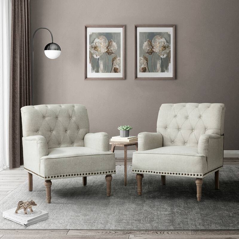 Geltrude Traditional Upholstered Accent Chair with Button Tufted Back Set of 2 by HULALA HOME