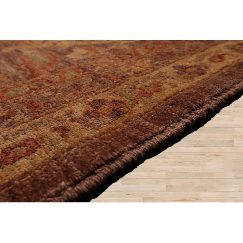 Hand Knotted Aubergine, Gold Afghan Oushak Wool Traditional Area Rug - 12' x 14' 4''