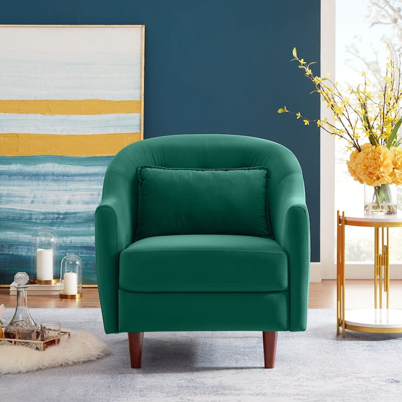 VANOMi 28.34'' Accent Armchair, Velvet Barrel Chair with Solid Wood Legs