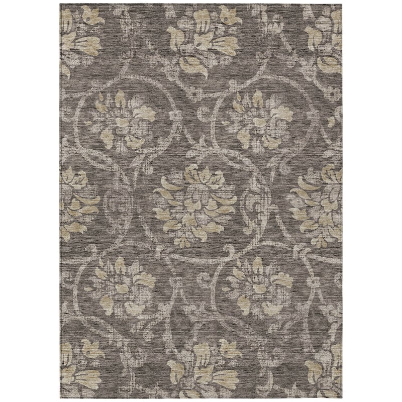 Machine Washable Indoor/ Outdoor Chantille Floral Scroll Rug