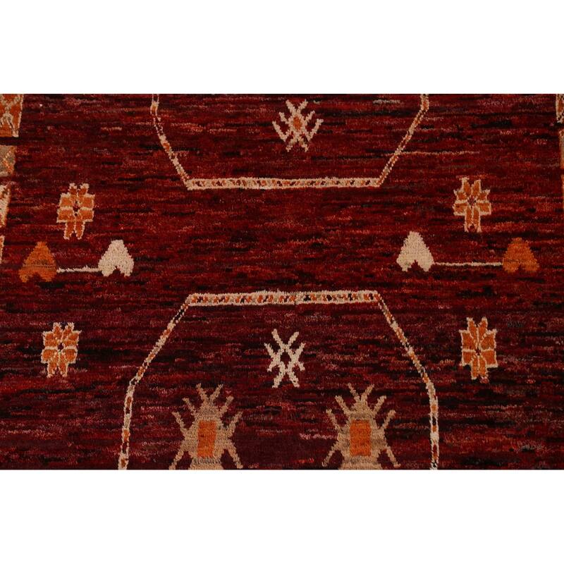 Hand Knotted Oriental 100% Wool Carpet Modern Tribal Red Moroccan Area Rug - 9' 10'' X 7' 0''