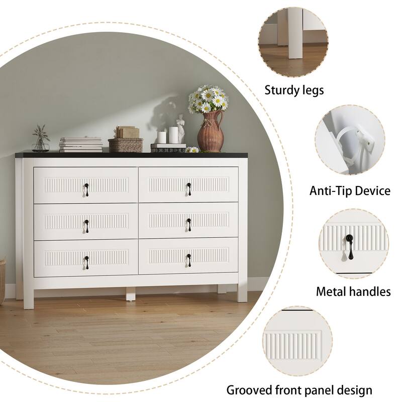 Wood 6 Drawer Dresser, Chest Of Drawers Cabinet, TV Stand for Bedroom, Livingroom and Enterway