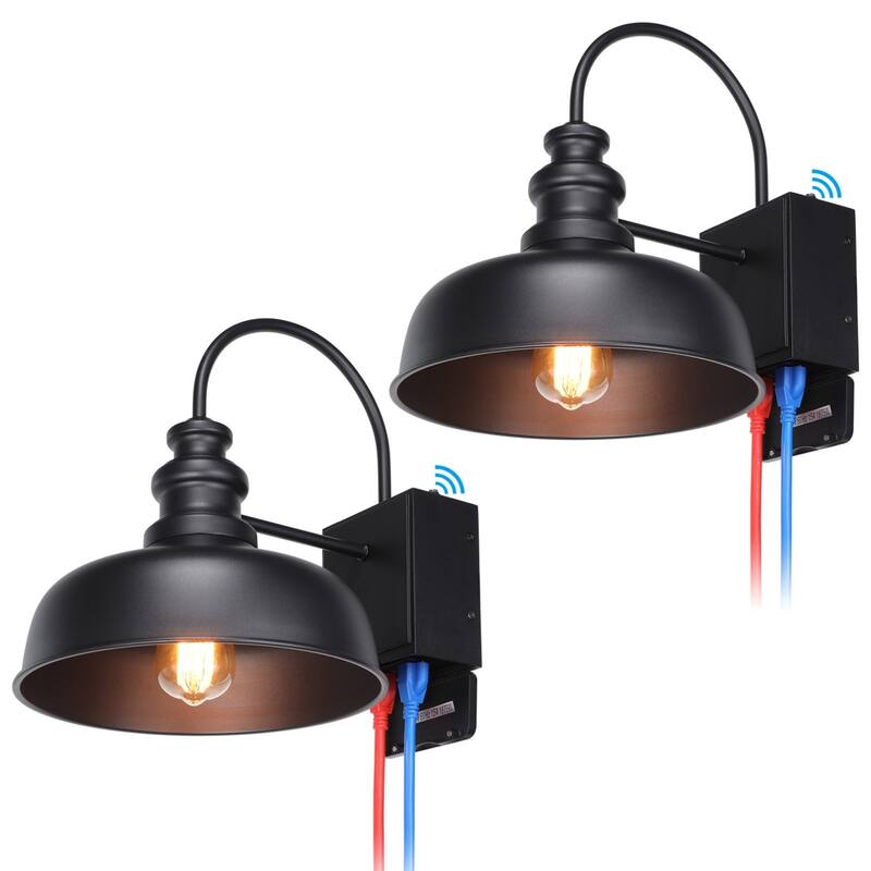 Gooseneck Barn Light with GFCI Outlet, Dusk to Dawn Floodlight, Black - 2PACK - 2PACK