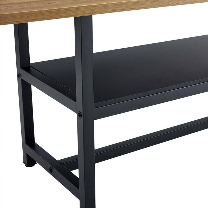 Modern 7-Piece Wood & Black Dining Table Set with Storage and 6 PU Leather Chairs