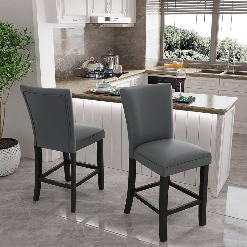 Bar Stools Faux Leather Upholstered Chairs Dining Chairs - Set of 2 - Grey