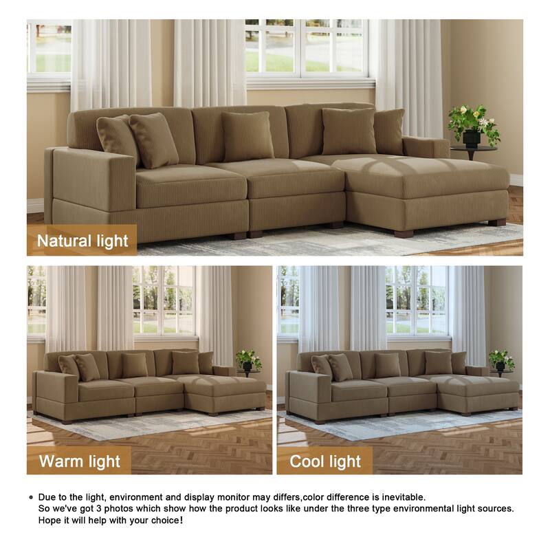 Upholstered Oversized Modular Sectional Sofa Set Corduroy Sleeper Sofa With Chaise