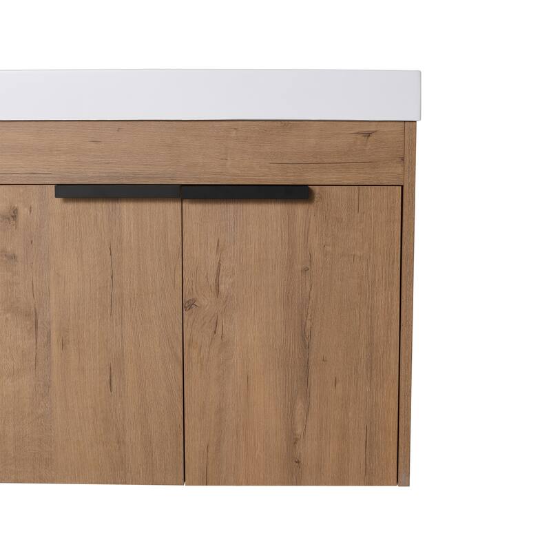 Contemporary 24" Bathroom Vanity with Resin Sink, Soft Closing Doors, Floating Design, Pre-Assembled Cabinet - 23.9in L Plywood
