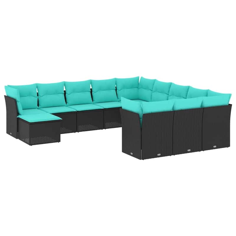 vidaXL 12 Piece Patio Sofa Set with Cushions Black Poly Rattan