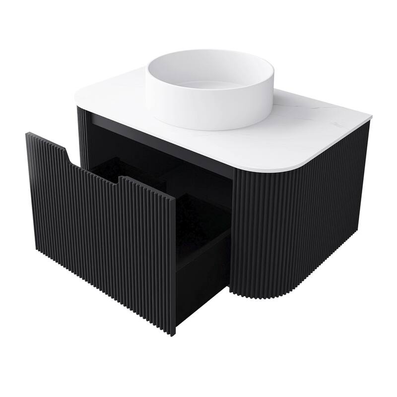 Plywood Wall-Mounted Bathroom Vanity Set with Integrated Ceramic Sink in Natural Wood