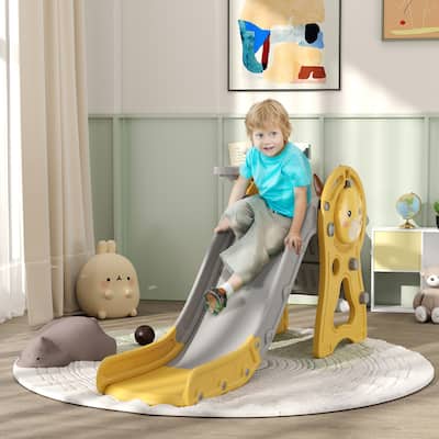 3-in-1 Duck-Shaped Fun Kids Slide with Basketball Hoop and Climber for Outdoor and Indoor Toy - 58.7" L x 26.4" W x 30.7" H