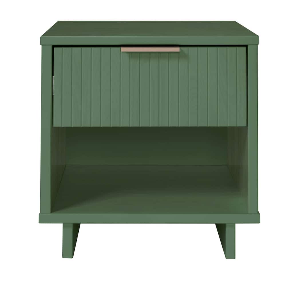 Sage Green Nightstand with Gold Handle & Ribbed Drawer - Modern Design