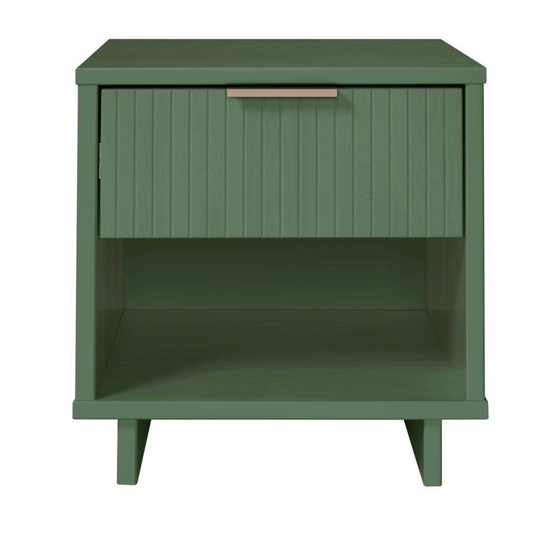 Sage Green Nightstand with Gold Handle & Ribbed Drawer - Modern Design - Sage Green