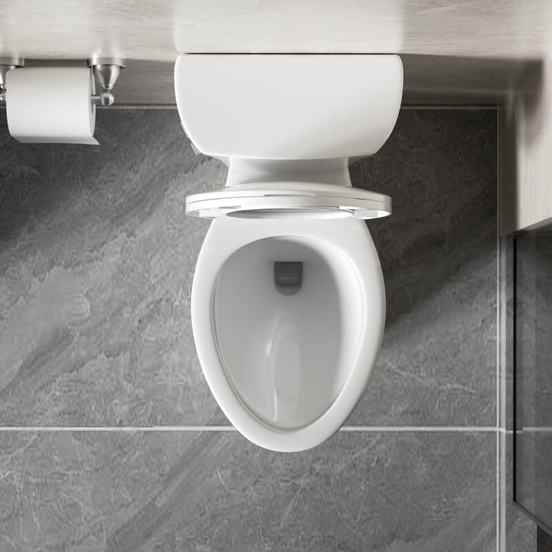 Anmytek Two Piece Toilet Tornado Flush 1.28 GPF ADA 17 Inch Soft Closing Seat Rimless Bowl 12 Inch S Trap Side Press