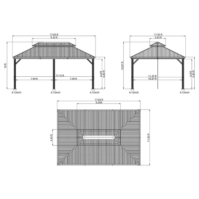 GDFStudio - Terry Outdoor Aluminum Hardtop Gazebo with Galvanized Steel Double Roof, Curtains & Netting