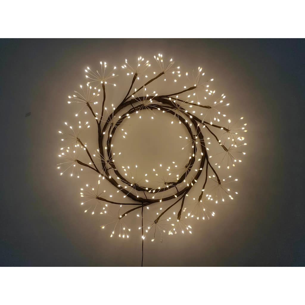 Pre-Lit LED Floral Branch Christmas Wreath - 23.5" - Warm White Lights